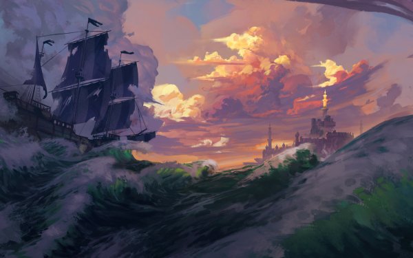 Artistic Sailing Ship Fantasy Ocean Sky Cloud Wave HD Wallpaper | Background Image
