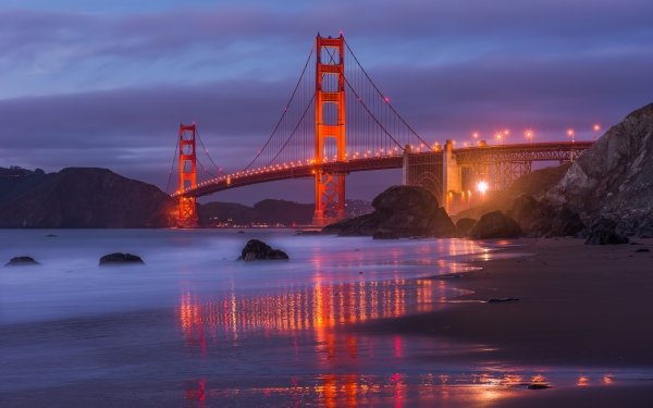 Man Made Golden Gate Bridges Night Bridge USA HD Wallpaper | Background Image