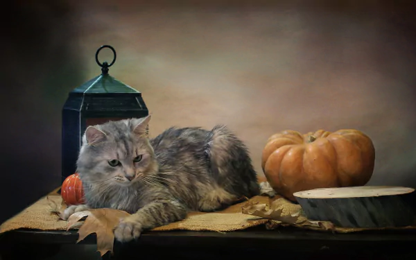 burlap pumpkin lantern Animal cat HD Desktop Wallpaper | Background Image