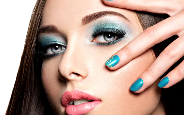 blue eyes finger face makeup woman model HD Desktop Wallpaper | Background Image