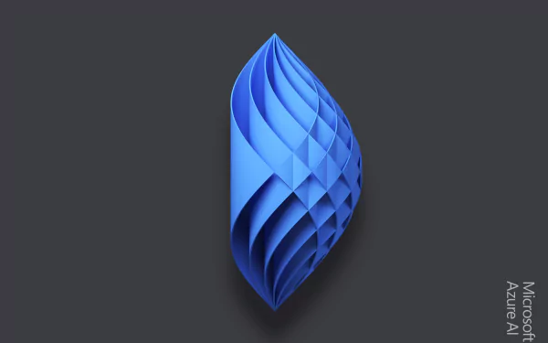 A 4K Ultra HD desktop wallpaper featuring a man-made, abstract blue shape inspired by Azure AI, created by Microsoft, set against a dark background.