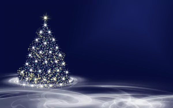 A sparkling Christmas tree with bright white lights against a deep blue background, captured in 4K Ultra HD as a festive holiday PC desktop wallpaper.