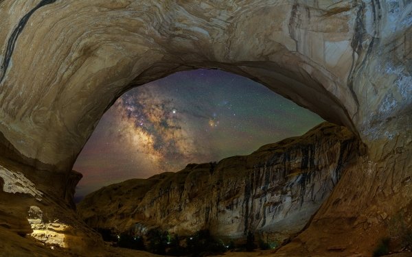 Earth Arch Stars Mountain Night Desert Milky Way Cave HD Wallpaper | Background Image
