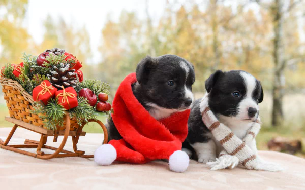Christmas baby animal dog sled Animal puppy HD Desktop Wallpaper | Background Image