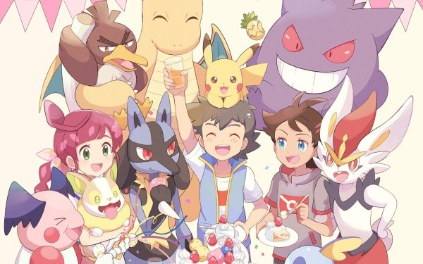 Anime Pokémon Ash Ketchum Goh Pikachu Cinderace Lucario Sobble Cake HD Wallpaper | Background Image