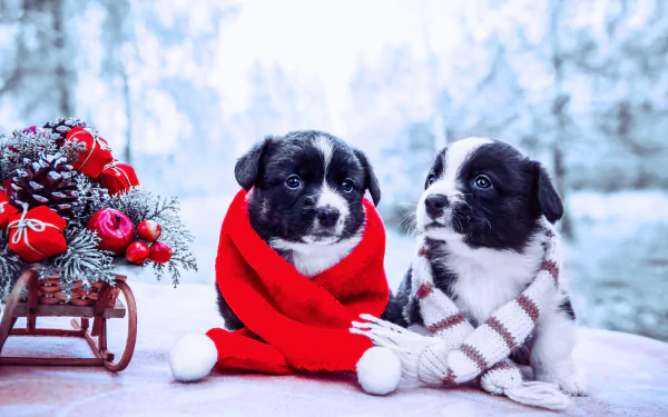 baby animal dog christmas ornaments sled Animal puppy HD Desktop Wallpaper | Background Image