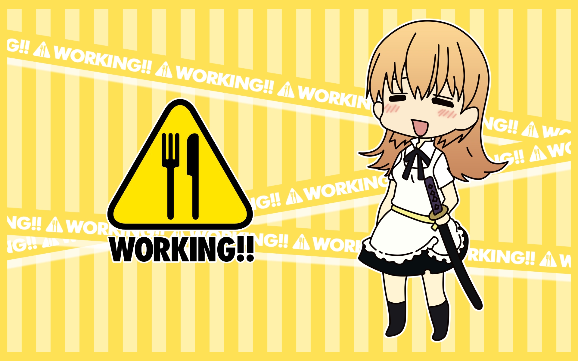 Desktop wallpaper featuring anime characters from the series Working!!