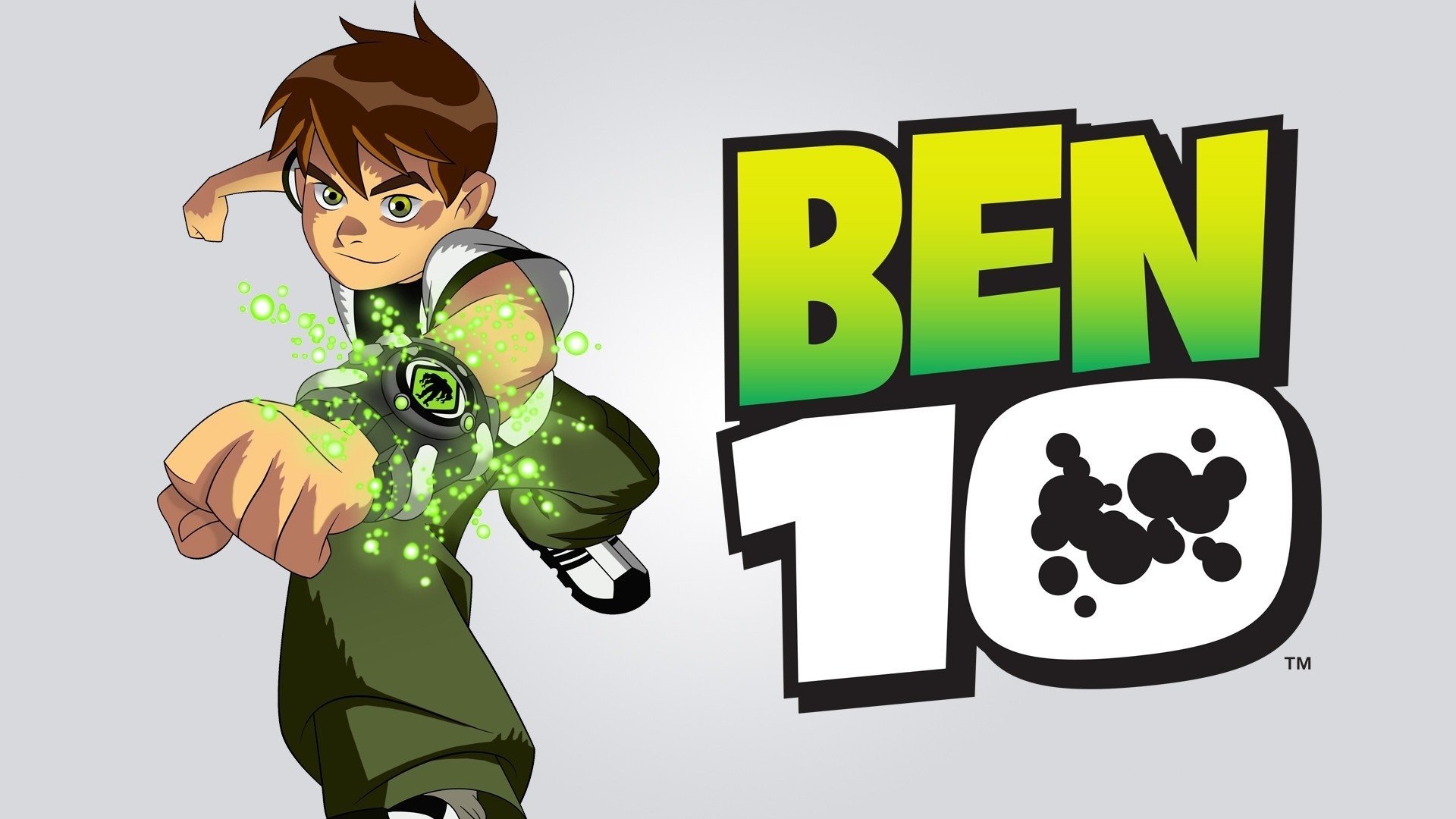 HD PC desktop wallpaper featuring Ben 10 from the TV show, showing Ben in action with glowing green effects around the Omnitrix on his wrist.