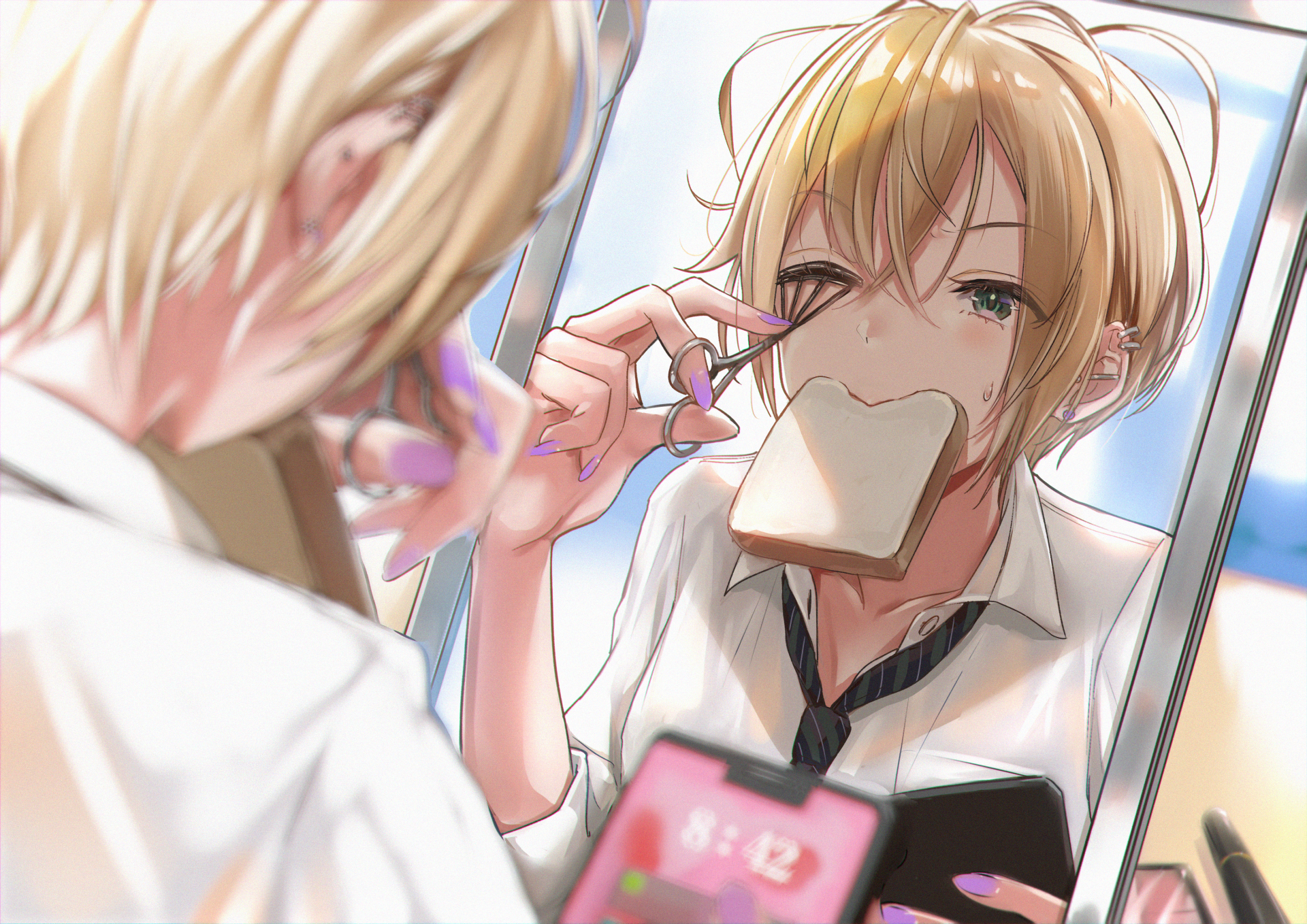 Download Mirror Blonde Short Hair Anime Girl Anime Girl HD Wallpaper by マッパニナッタ