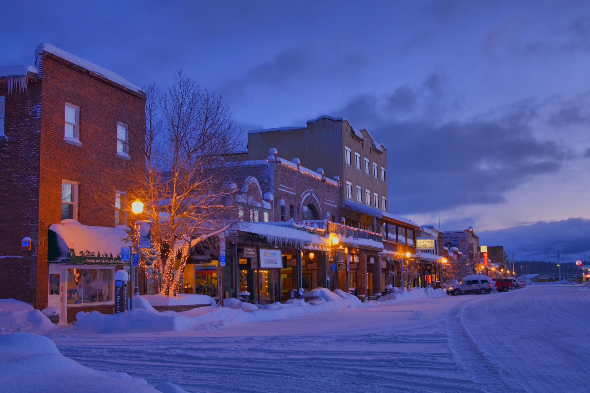 Download Street Light Night Snow Town Man Made Village HD Wallpaper