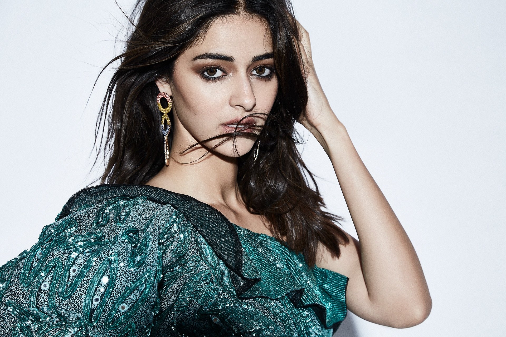 Download Brown Eyes Earrings Black Hair Bollywood Actress Indian Woman  Ananya Pandey HD Wallpaper