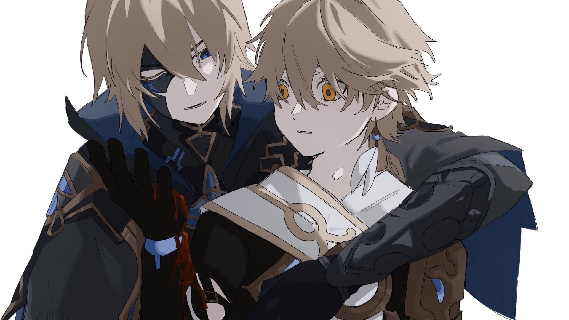 Download Blonde Yellow Eyes Blue Eyes Dainsleif (Genshin Impact) Aether (Genshin Impact) Video Game Genshin Impact HD Wallpaper