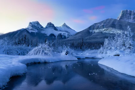 nature canadian rockies Canada river mountain snow winter HD Desktop Wallpaper | Background Image