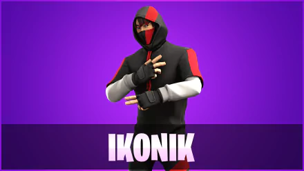 HD desktop wallpaper featuring the Ikonik character from Fortnite against a purple background with the text IKONIK displayed.