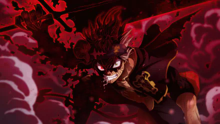 HD anime wallpaper featuring Asta from Black Clover in his demon form, surrounded by dark red and black energy.