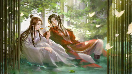 HD anime wallpaper featuring San Lang and Hua Cheng from Crimson Rain Sought Flower and Tian Guan Ci Fu, including His Royal Highness the Crown Prince of Xianle and Xie Lian.