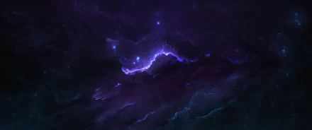 HD desktop wallpaper featuring a vivid cosmic scene with a blue and purple nebula, glowing stars, and swirling galactic clouds.