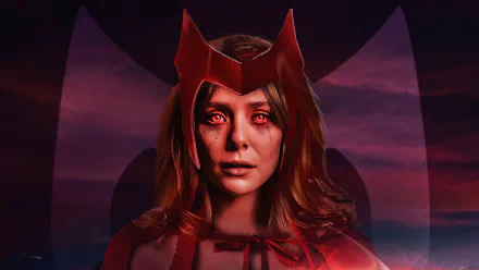 Elizabeth Olsen as Scarlet Witch/Wanda Maximoff from the TV show WandaVision, featured in a 4K Ultra HD PC desktop wallpaper.
