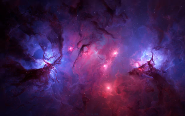 HD desktop wallpaper featuring a stunning sci-fi space scene with vibrant nebula clouds in shades of blue, purple, and red, illuminated by bright stars.