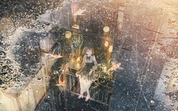 reflection night puddle Anime girl anime girl anime night HD Desktop Wallpaper | Background Image