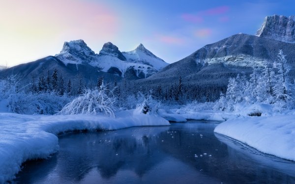 Earth Winter Snow Mountain River Canada Canadian Rockies Nature HD Wallpaper | Background Image
