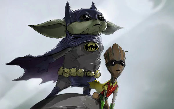 Grogu (Star Wars) Robin (DC Comics) Batman baby yoda Baby Groot Comic crossover HD Desktop Wallpaper | Background Image