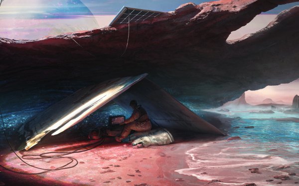 Sci Fi Astronaut Hut Water HD Wallpaper | Background Image