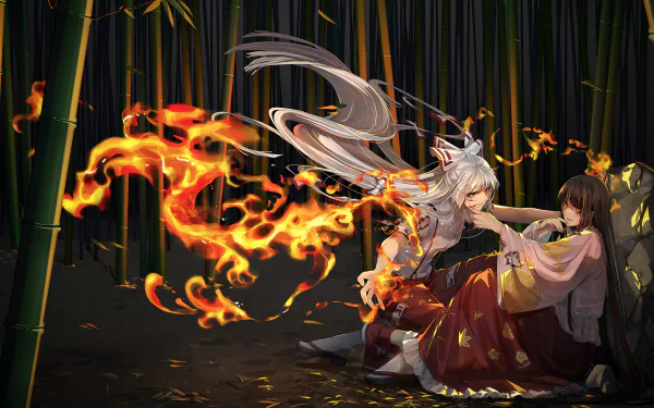 Kaguya Houraisan Fujiwara no Mokou Anime Touhou HD Desktop Wallpaper | Background Image
