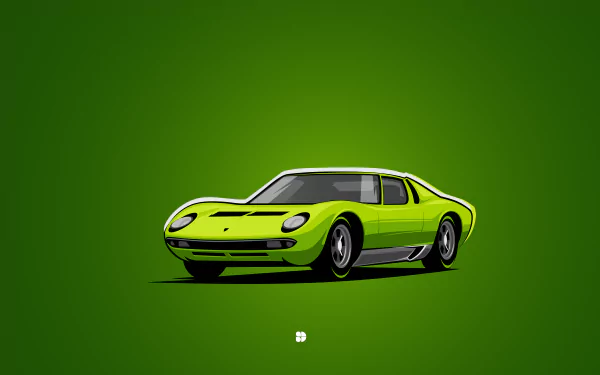 Bright green Lamborghini Miura sports car illustrated against a solid green background, rendered in 8K Ultra HD as a PC desktop wallpaper.