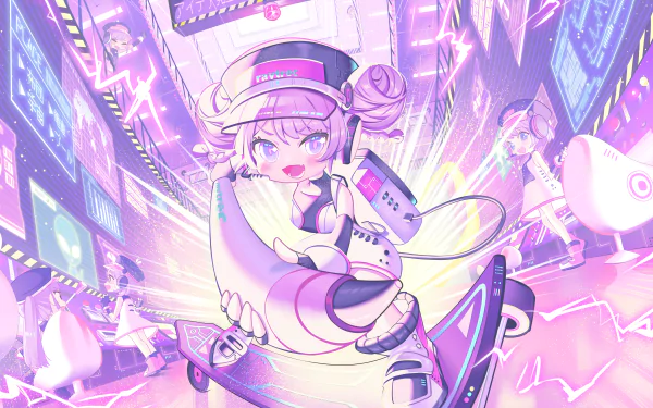 purple hair headphones Anime girl anime girl HD Desktop Wallpaper | Background Image