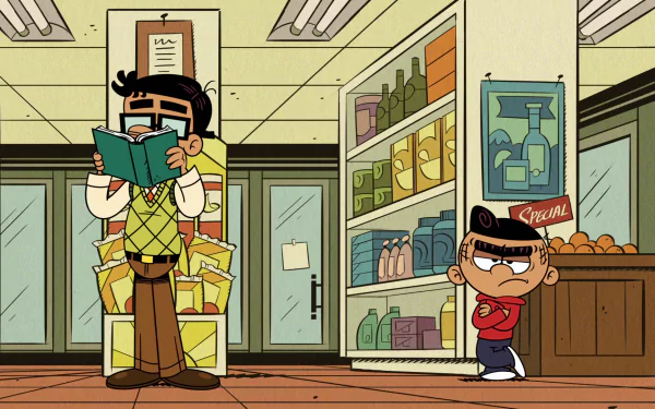 HD wallpaper featuring Carlino Casagrande from The Loud House standing in a store with shelves of goods.