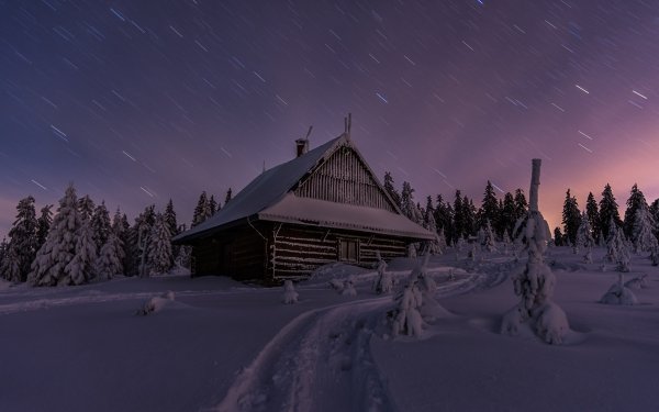 Cabin on Starry Winter Night HD Wallpaper | Background Image | 2048x1204