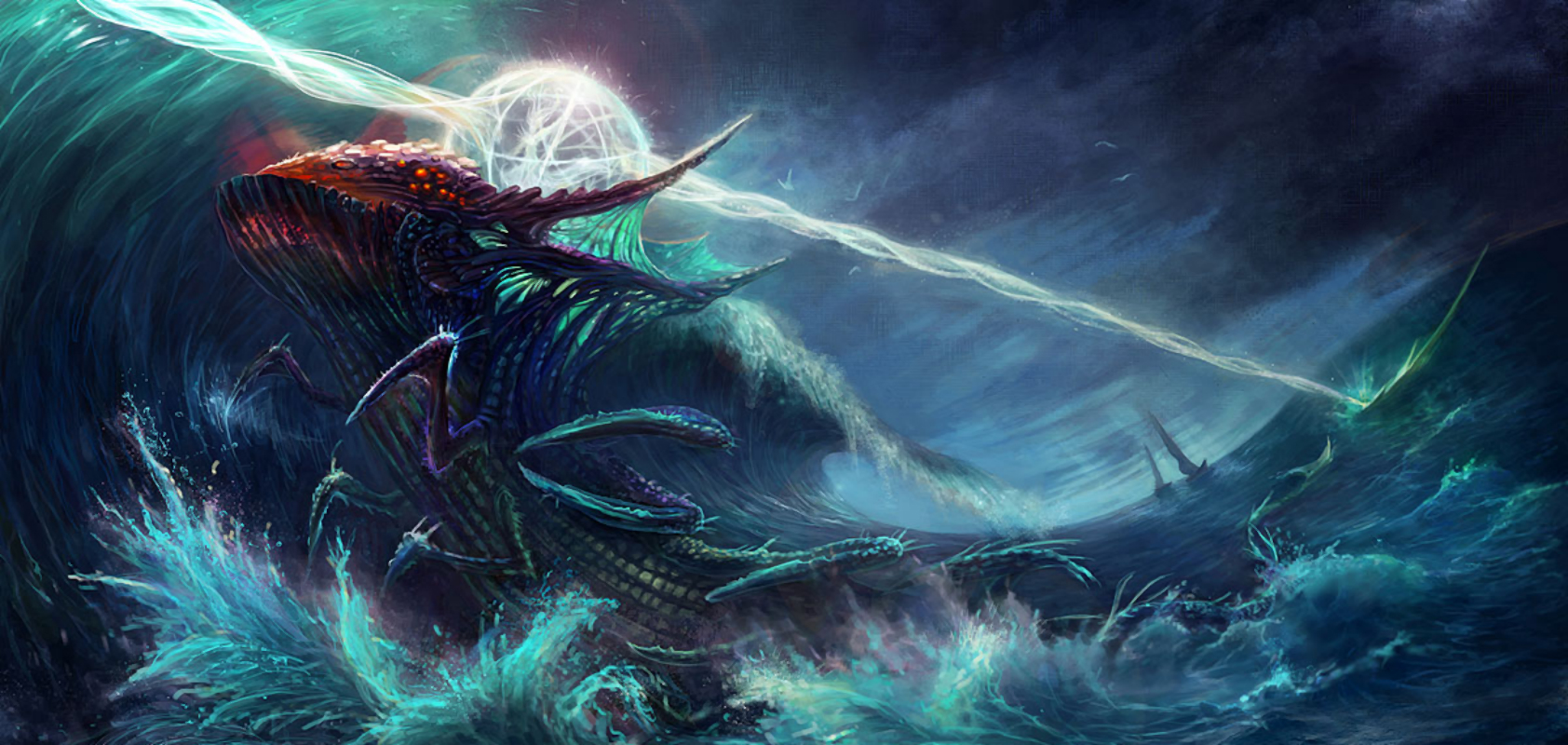 Fantasy sea monster emerges from the depths.