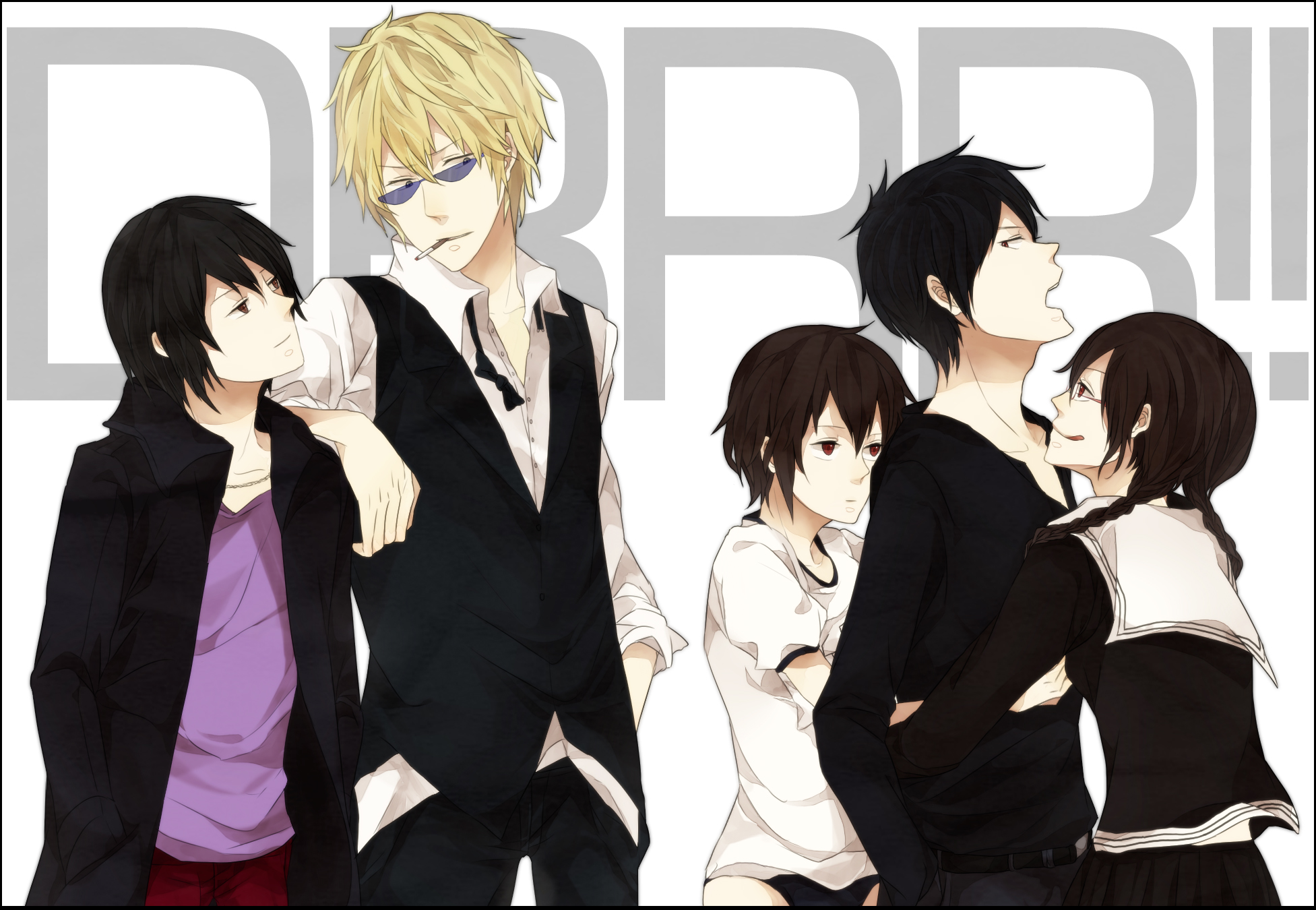 A creative anime wallpaper featuring characters from Durarara!