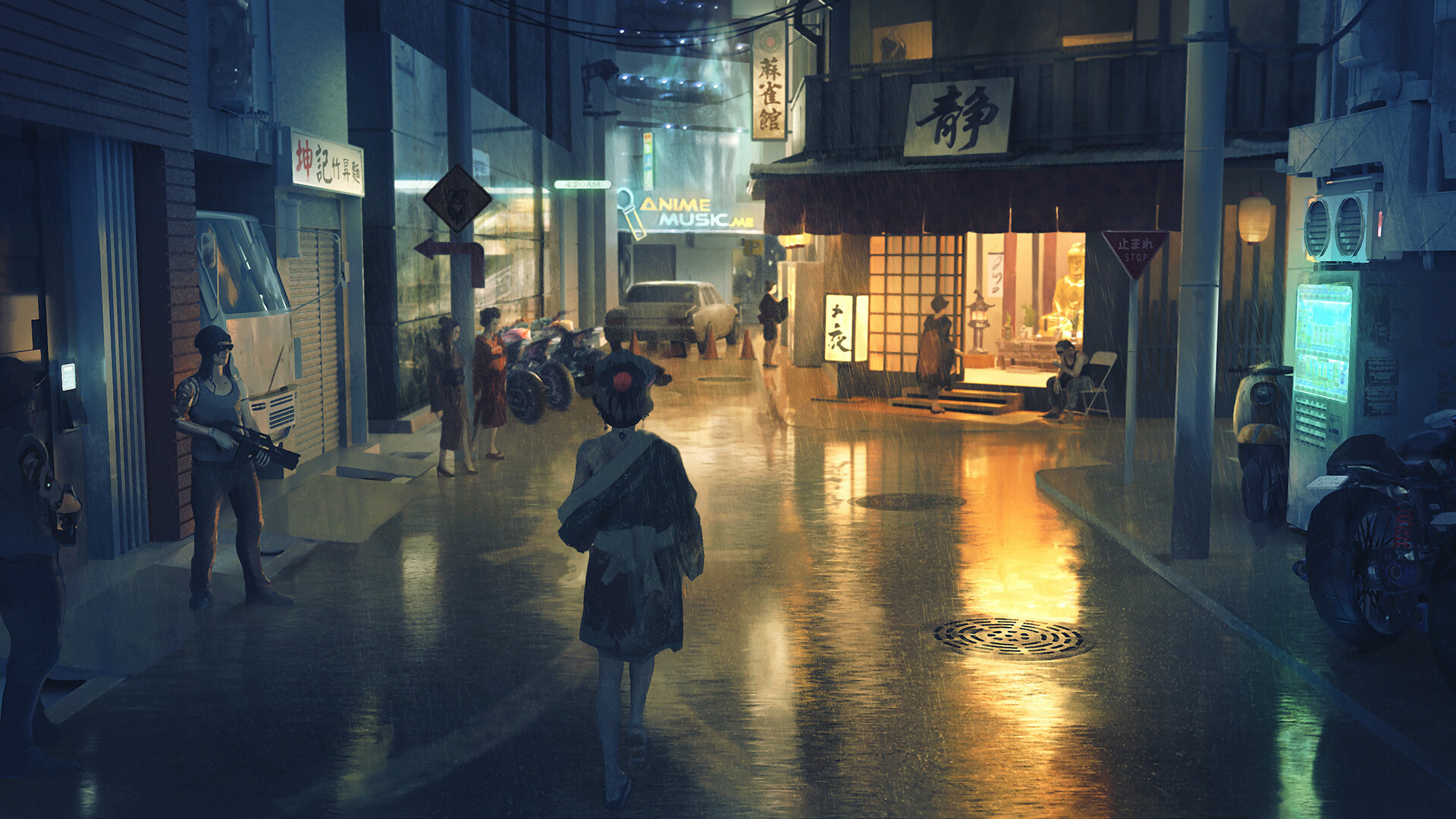 Anime Street HD Wallpaper by Franklin Chan
