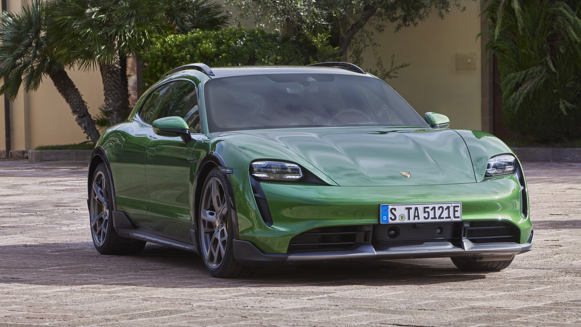 Download Green Car Porsche Porsche Taycan Vehicle Porsche Taycan Turbo S 4k Ultra HD Wallpaper