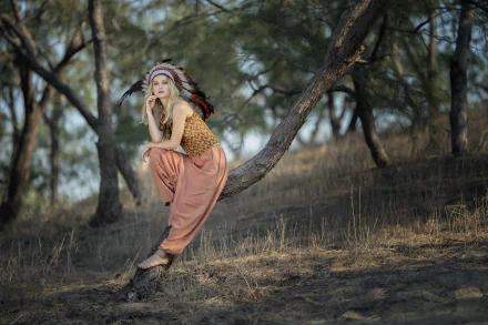 depth of field headdress blonde woman model HD Desktop Wallpaper | Background Image