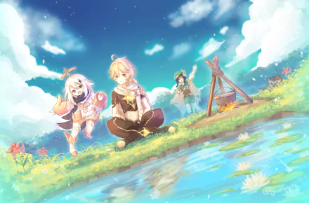 Venti (Genshin Impact) Paimon (Genshin Impact) Aether (Genshin Impact) video game Genshin Impact HD Desktop Wallpaper | Background Image