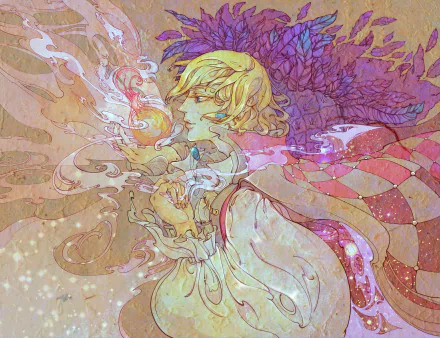 Vibrant HD PC desktop wallpaper of Howl Jenkins Pendragon from Howl's Moving Castle: dreamy anime portrait with swirling magic, pastel hues and a flowing cloak.