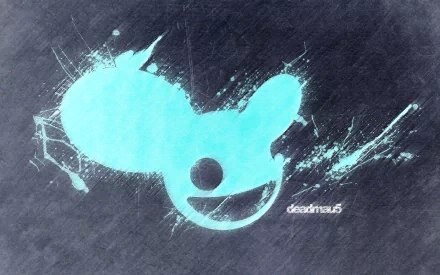 HD desktop wallpaper featuring a glowing blue Deadmau5 mouse head logo with abstract light splashes on a dark textured background.