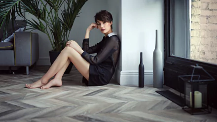 feet black dress short hair woman model HD Desktop Wallpaper | Background Image
