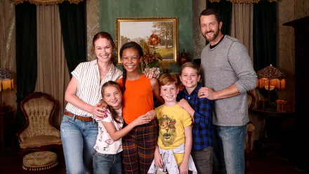 HD desktop wallpaper of cast members from Secrets Of Sulphur Springs posing together in a vintage-style room.