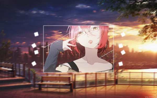 4K Ultra HD anime wallpaper featuring Gowther from The Seven Deadly Sins in a picture-in-picture style against a serene sunset background.