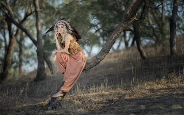 depth of field headdress blonde woman model HD Desktop Wallpaper | Background Image