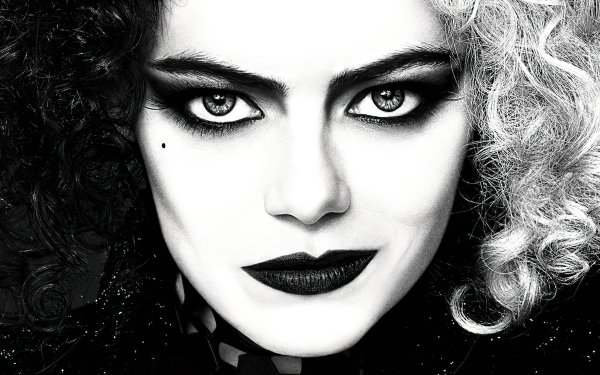 Movie Cruella Emma Stone Black & White Close-Up Face HD Wallpaper | Background Image