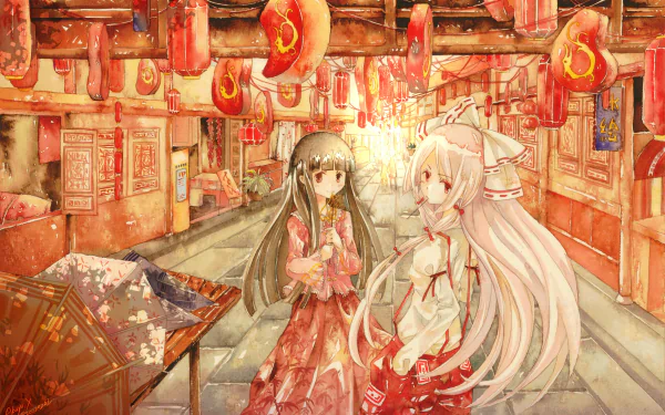 Fujiwara no Mokou Kaguya Houraisan Anime Touhou HD Desktop Wallpaper | Background Image