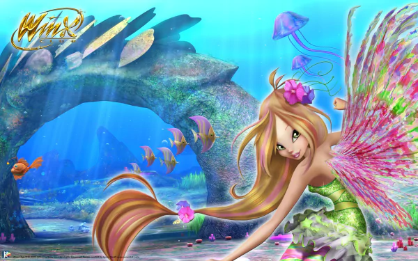 two-toned hair jellyfish fish fairy Flora (Winx Club) movie Winx Club: The Mystery of the Abyss HD Desktop Wallpaper | Background Image
