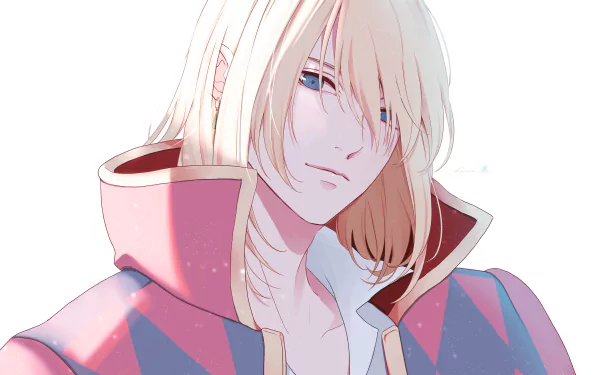 High-resolution 4K Ultra HD anime wallpaper of Howl Jenkins Pendragon from Howl's Moving Castle, featuring detailed light blonde hair and a striking expression.