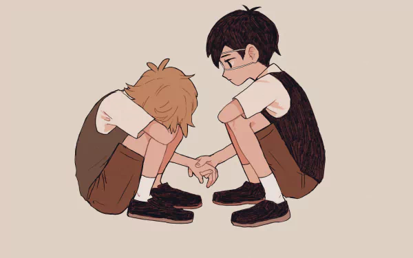 eye patch sad black hair blonde Sunny (Omori) Basil (Omori) OMORI video game HD Desktop Wallpaper | Background Image
