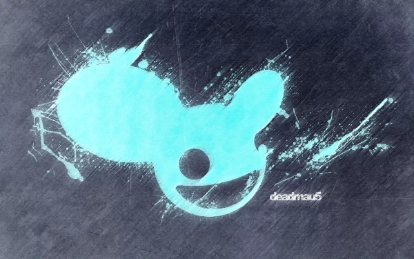 HD desktop wallpaper featuring a glowing blue Deadmau5 mouse head logo with abstract light splashes on a dark textured background.